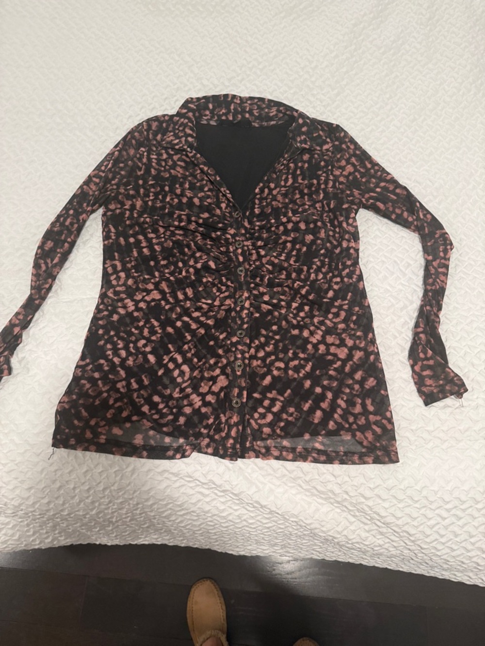 Jane and Delancey Black with Pink Spot-Print Button-Down Top